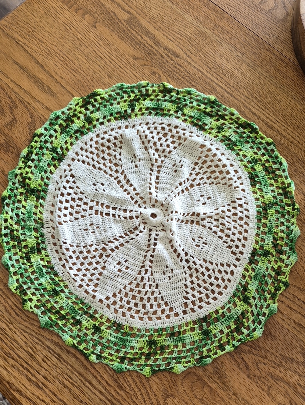 Handmade White and Green Crochet Doily - Home Art